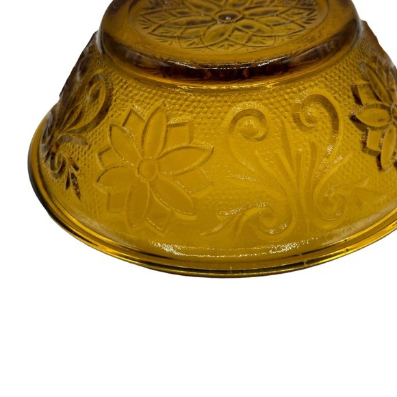 Indiana Glass Tiara Glass Serving Bowl Daisy Pattern Vintage Amber Brown Flower - Picture 9 of 11